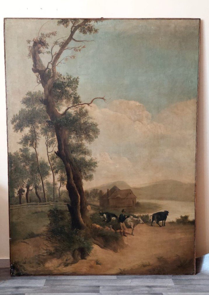 Large Oil Painting On Canvas 2 M X 1.50 M - Animated Landscape - Charles Louis Verboeckhoven (1-photo-3