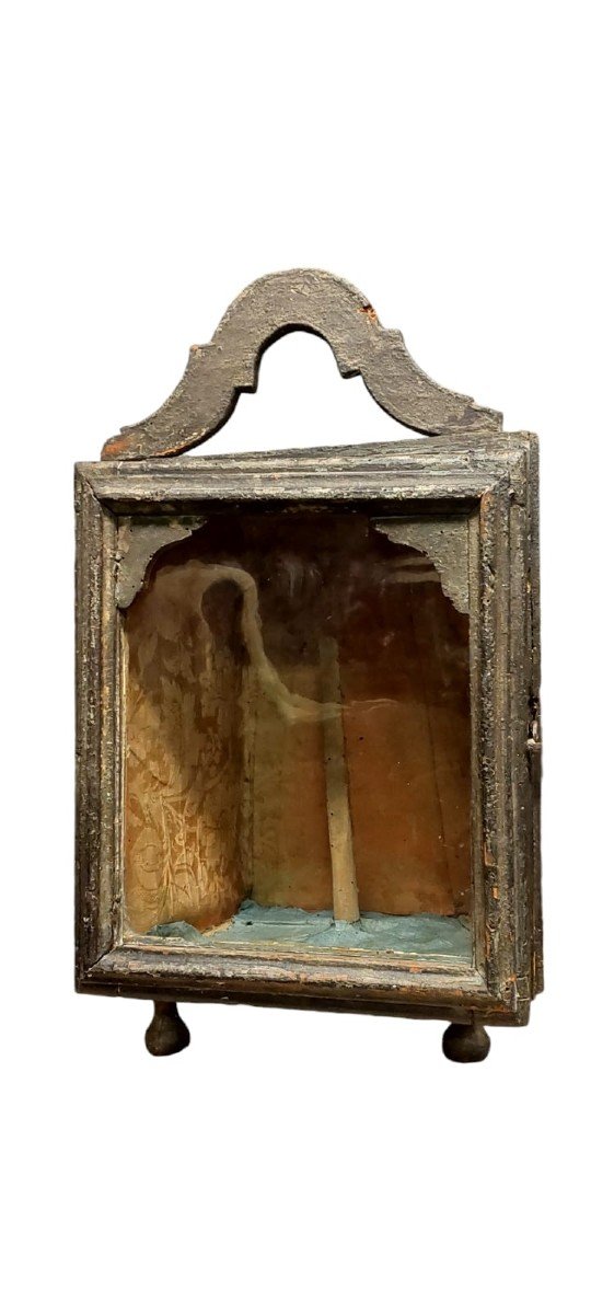 Ancienne Vitrine Toscane En Bois Louis XIII Du 17ème Siècle, Entièrement Originale-photo-2