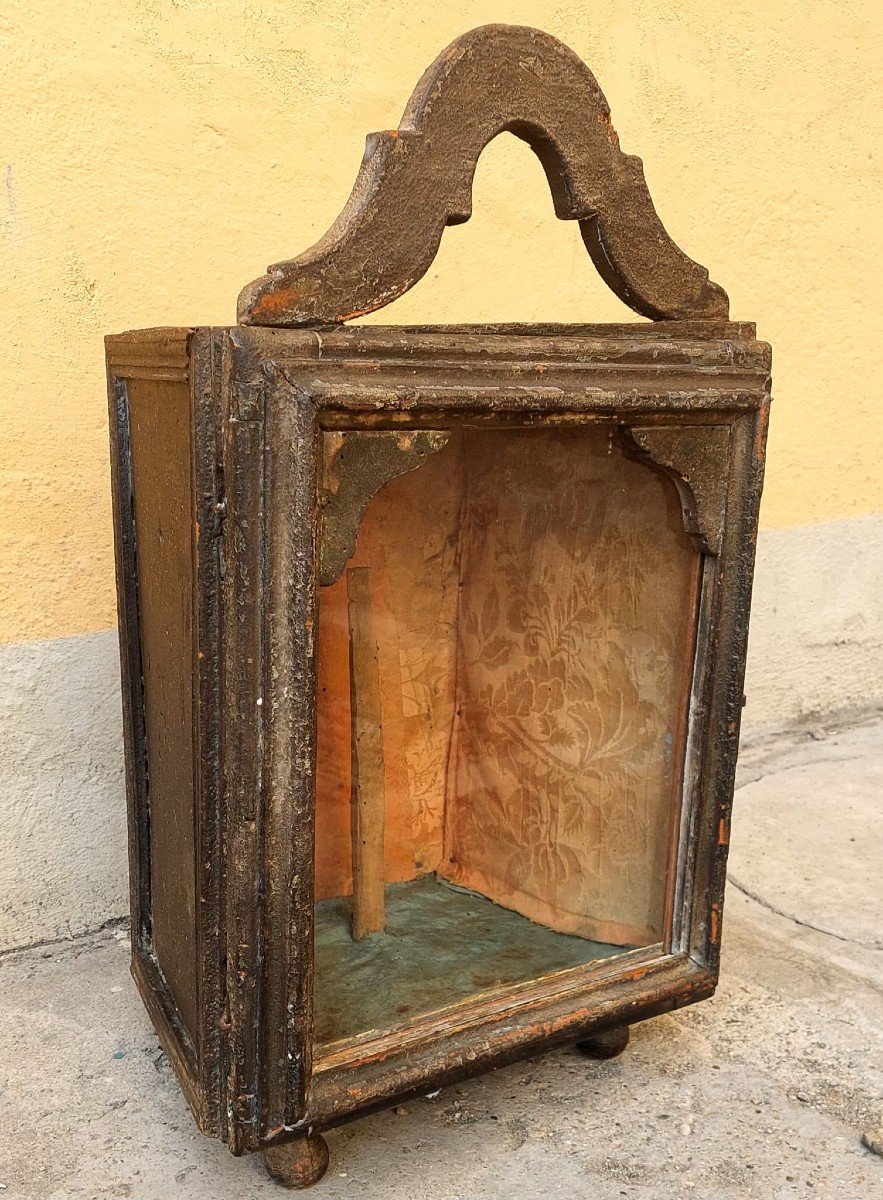 Ancienne Vitrine Toscane En Bois Louis XIII Du 17ème Siècle, Entièrement Originale-photo-4