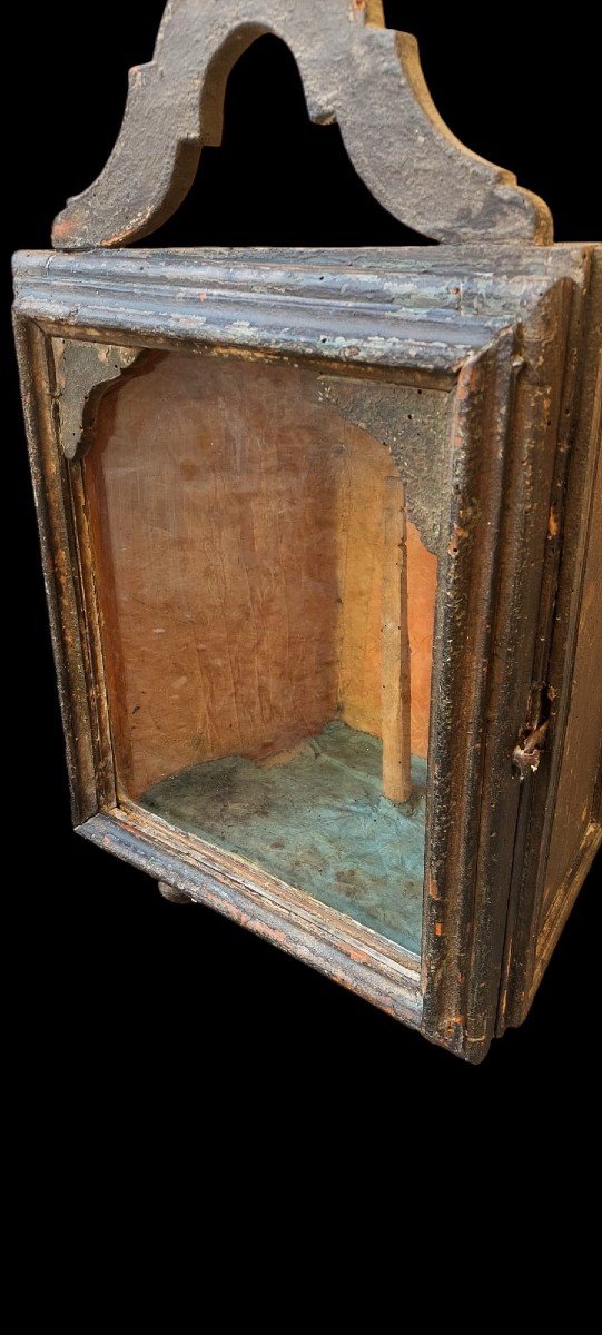 Ancienne Vitrine Toscane En Bois Louis XIII Du 17ème Siècle, Entièrement Originale-photo-1