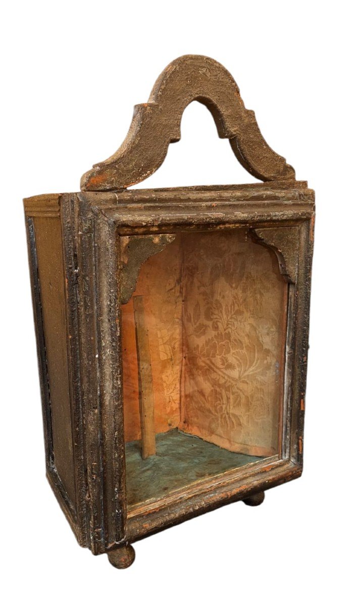 Ancienne Vitrine Toscane En Bois Louis XIII Du 17ème Siècle, Entièrement Originale