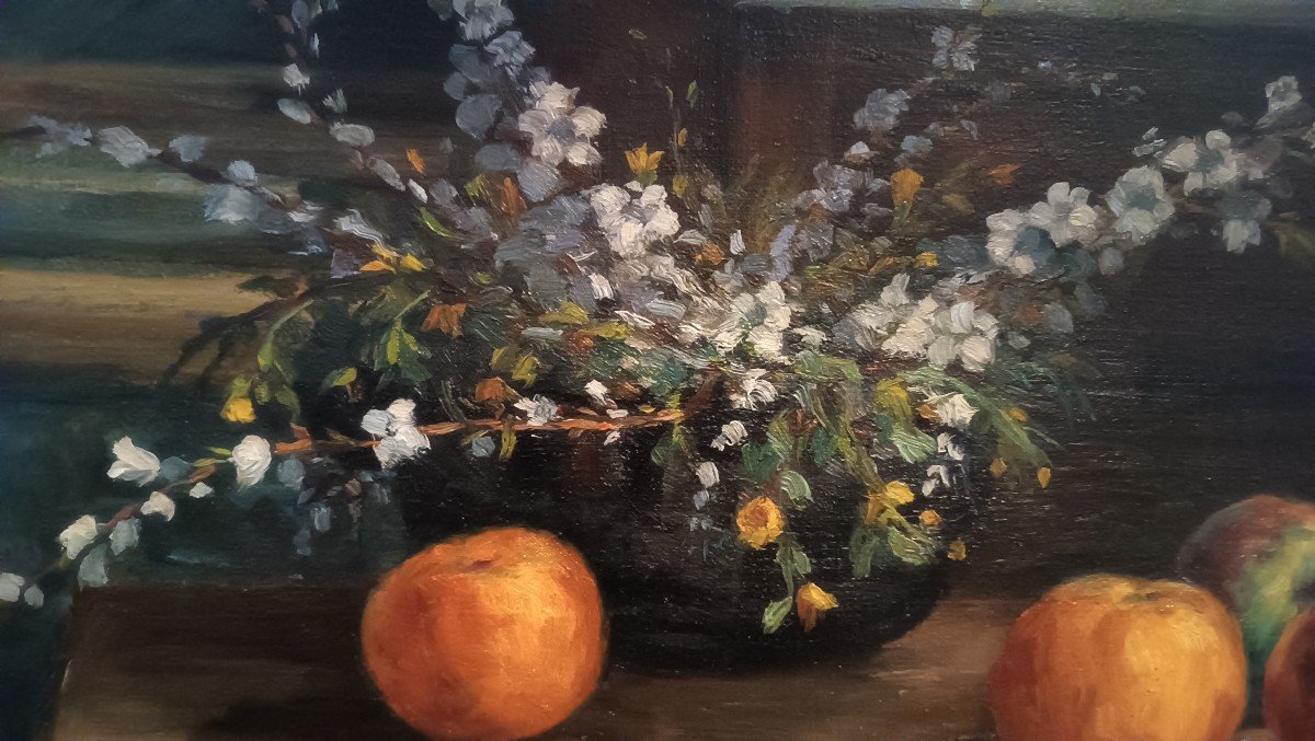 Oil Painting On Canvas Flowers And Fruit U.masi 80x60 1930s-photo-2