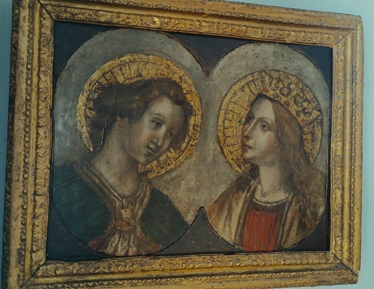 Painting On Wood From The End Of The 16th Century - Madonna And Announcing Angel-photo-2