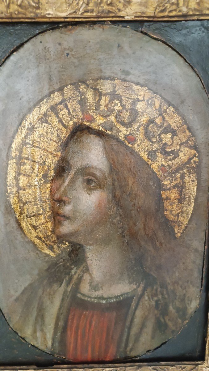 Painting On Wood From The End Of The 16th Century - Madonna And Announcing Angel-photo-6