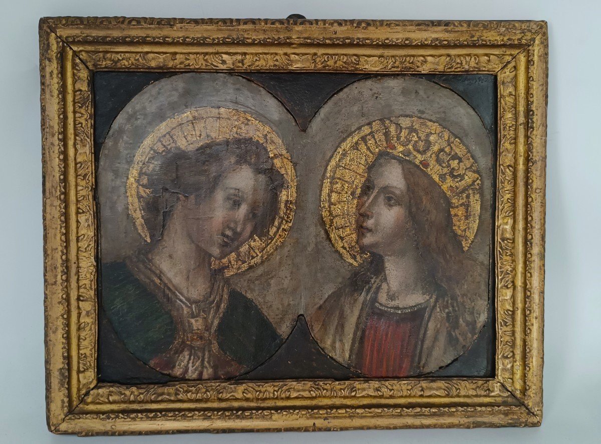 Painting On Wood From The End Of The 16th Century - Madonna And Announcing Angel