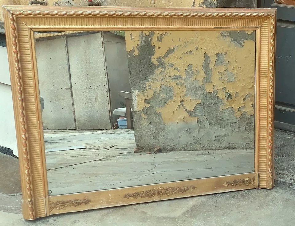 Large Antique Charles X Mirror In Original Pure Gold Gilded Wood-photo-3