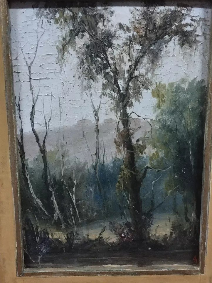 Painting Early 1900s Oil On Cardboard Signed Landscape Framework Frame-photo-2