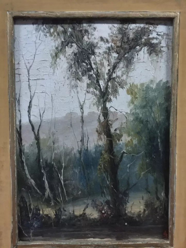 Painting Early 1900s Oil On Cardboard Signed Landscape Framework Frame-photo-2