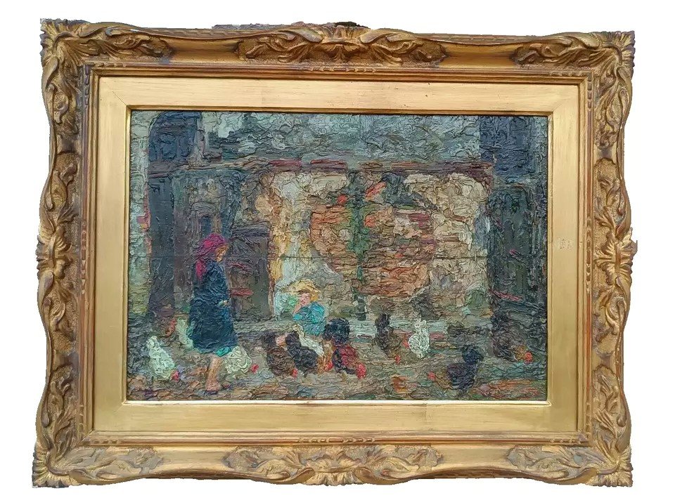 Rare Peinture à l'Huile Sur Bois Ferruccio Rontini (1883-1964) 1ère Période 1917-photo-2