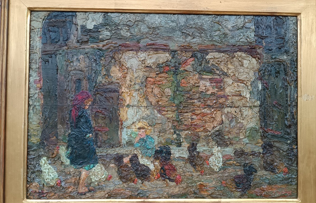 Rare Peinture à l'Huile Sur Bois Ferruccio Rontini (1883-1964) 1ère Période 1917-photo-3