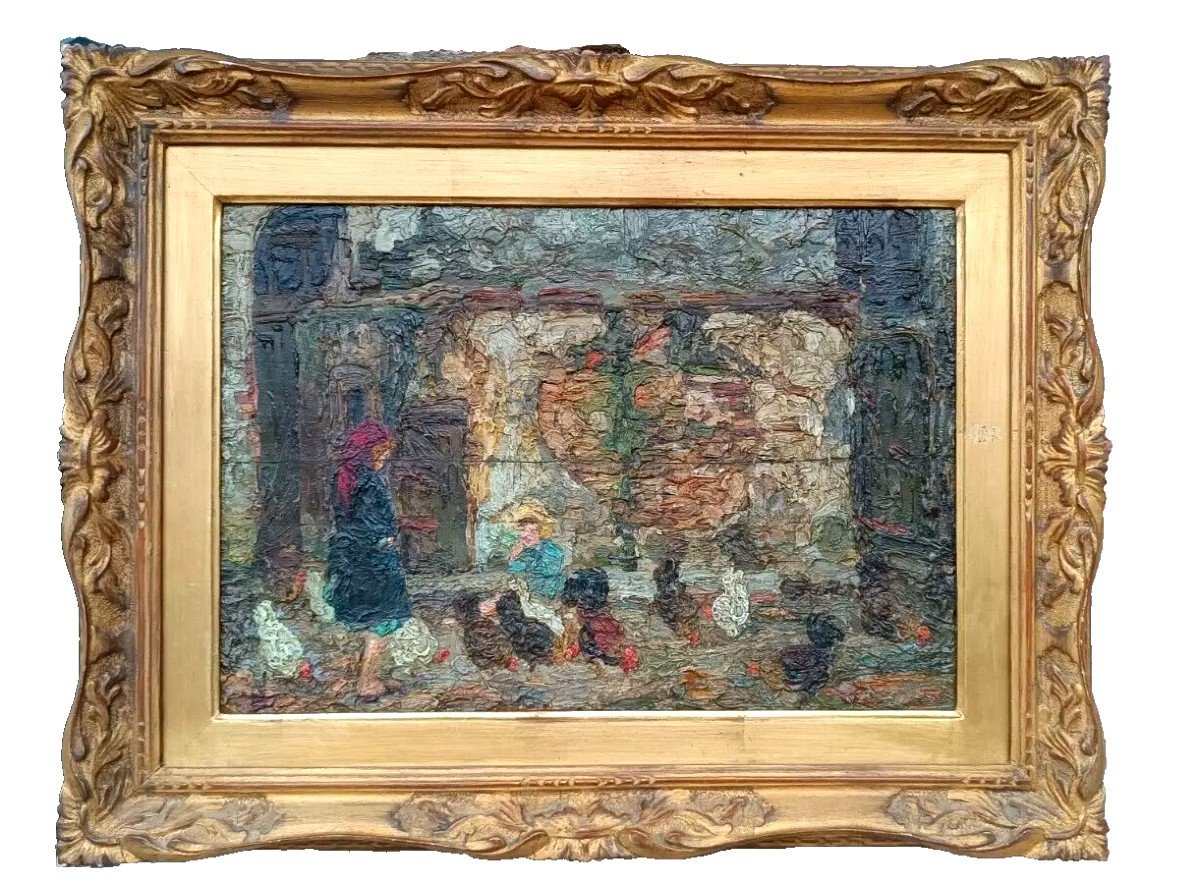 Rare Peinture à l'Huile Sur Bois Ferruccio Rontini (1883-1964) 1ère Période 1917