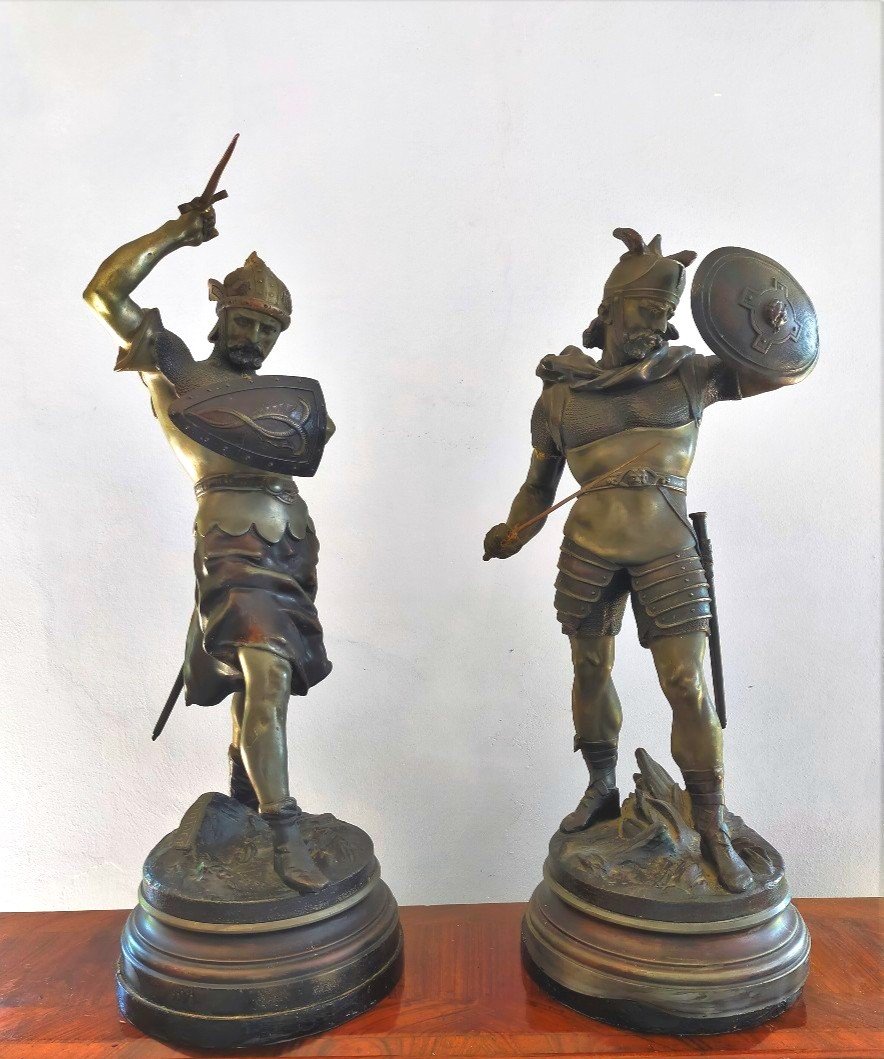 Pair Of Metal Sculptures - Detrier "warriors".