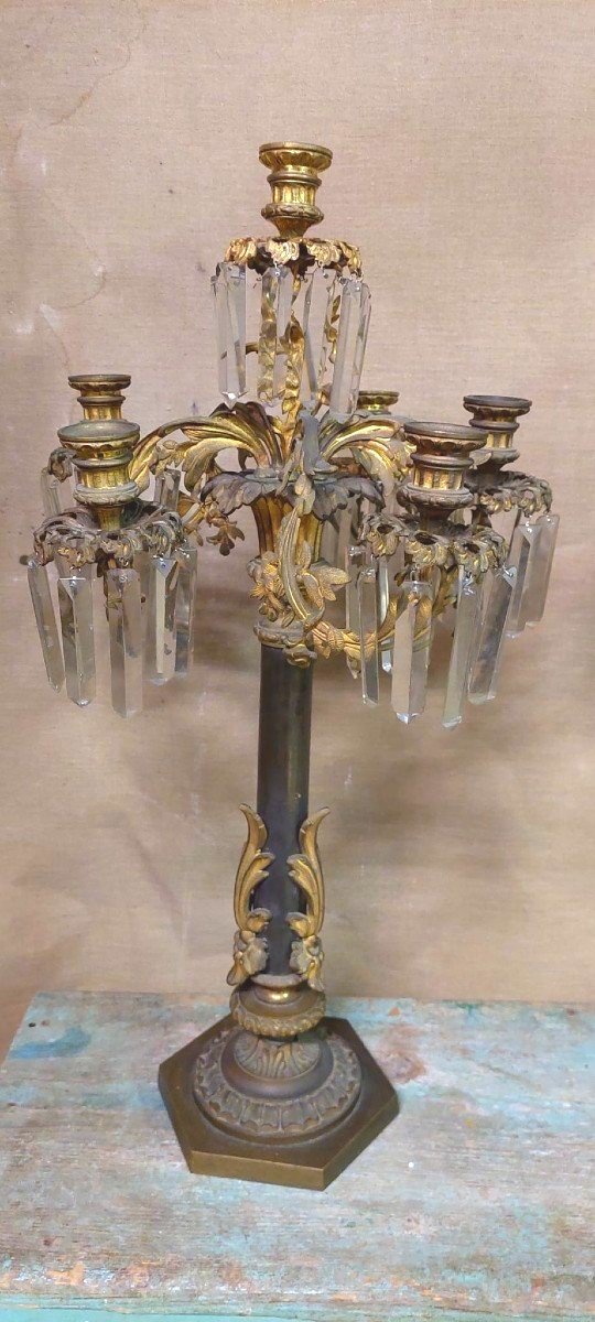 Pair Of Important Large Six-light Candlesticks In Chiselled Bronze -photo-3