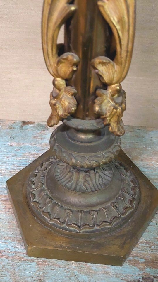 Pair Of Important Large Six-light Candlesticks In Chiselled Bronze -photo-2