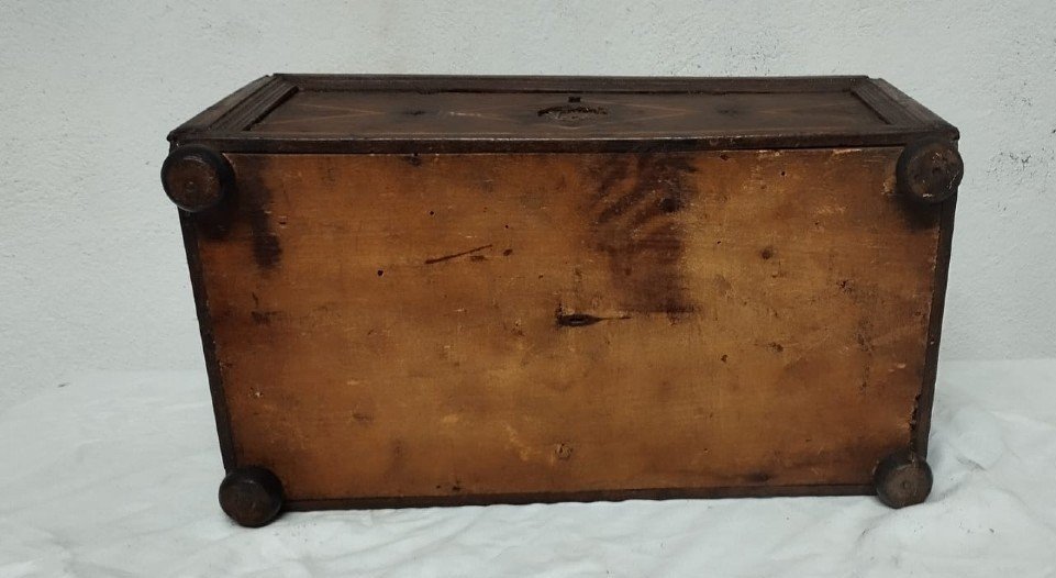 Ancient 17th Century Inlaid Wooden Alms Box-photo-5