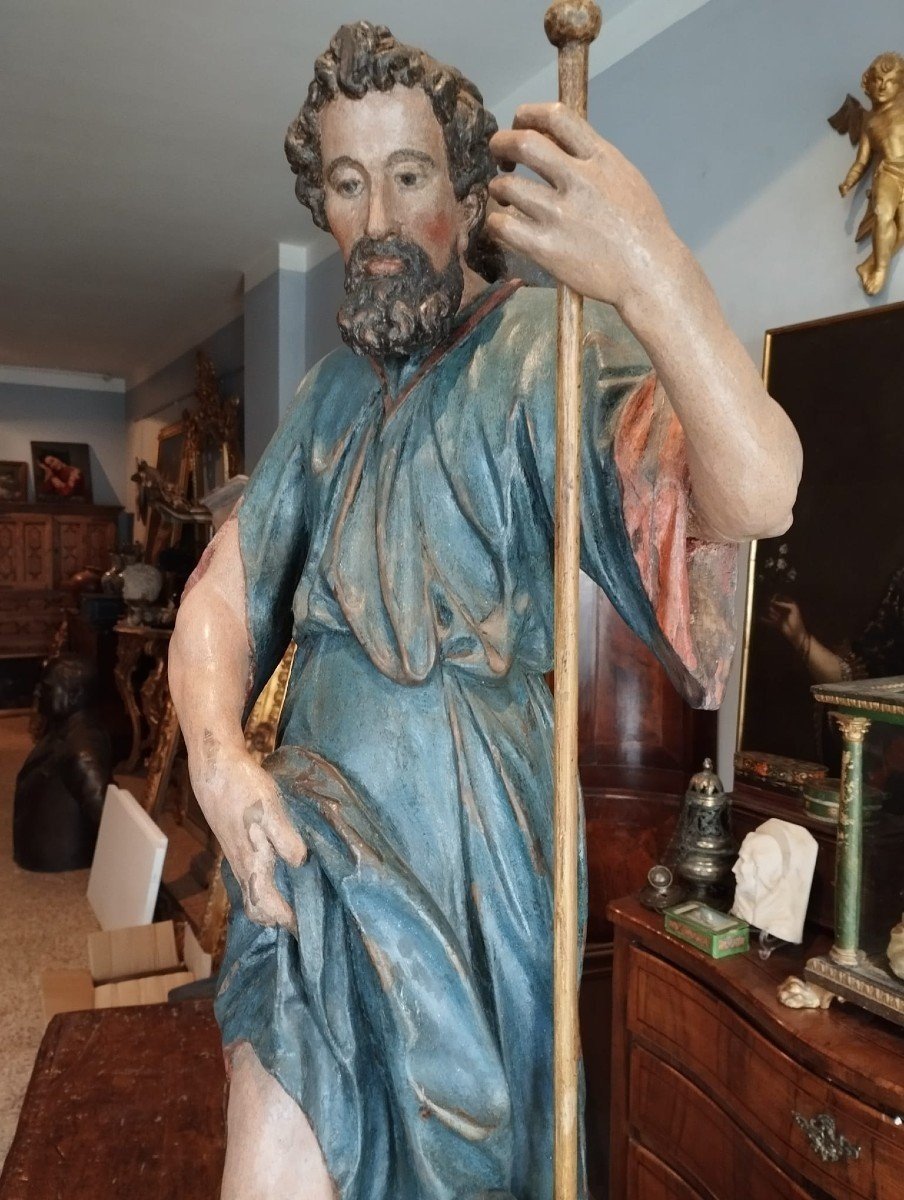 Large Polychrome Wooden Sculpture From The End Of The 17th Century - San Rocco-photo-3