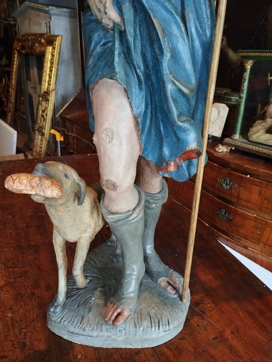 Large Polychrome Wooden Sculpture From The End Of The 17th Century - San Rocco-photo-1