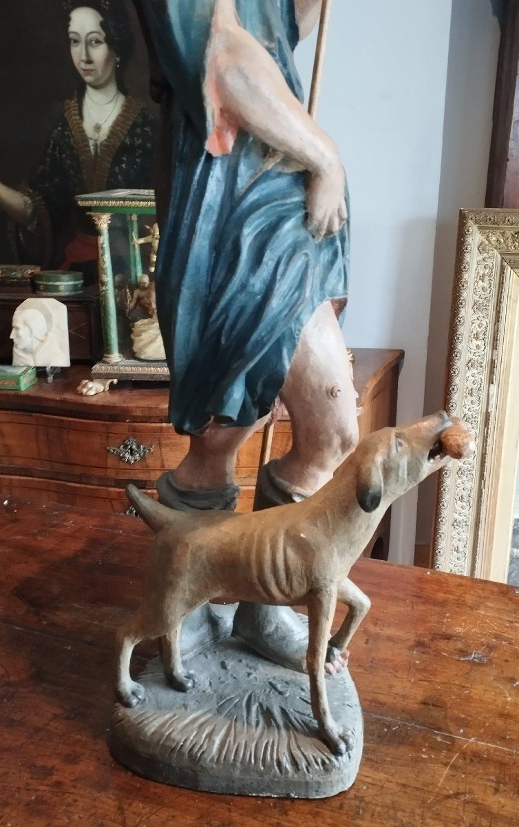 Large Polychrome Wooden Sculpture From The End Of The 17th Century - San Rocco-photo-3