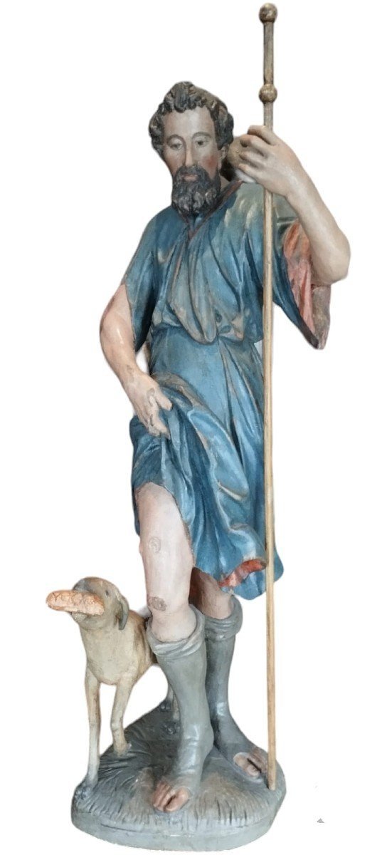 Large Polychrome Wooden Sculpture From The End Of The 17th Century - San Rocco