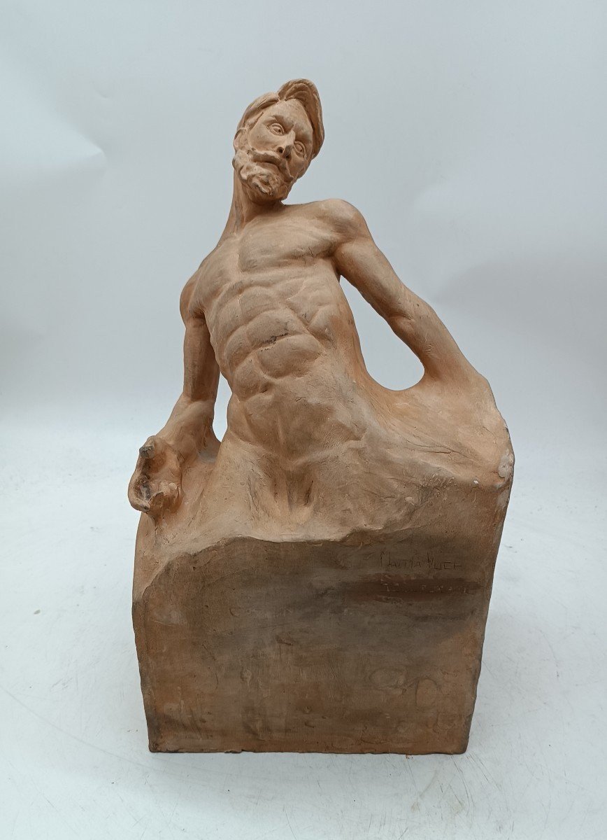 Early 1900s Terracotta Sculpture Signed Vuch