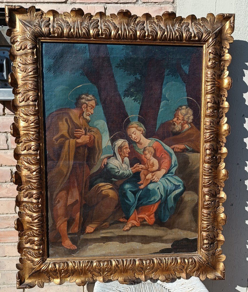 Peinture Ancienne à l'Huile Sur Toile - Sainte Famille - Ecole Italienne 18ème Siècle-photo-2