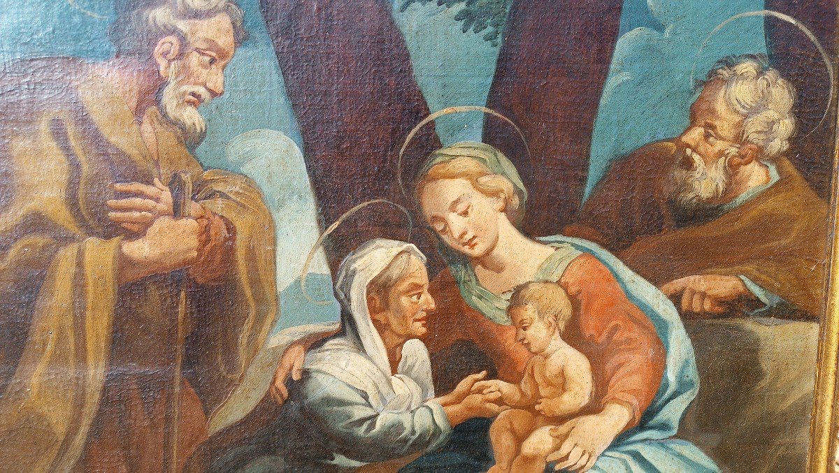 Peinture Ancienne à l'Huile Sur Toile - Sainte Famille - Ecole Italienne 18ème Siècle-photo-4