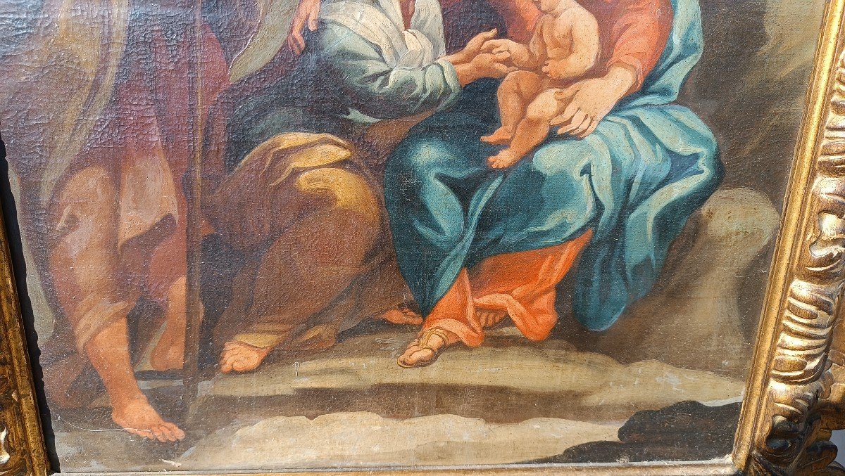 Peinture Ancienne à l'Huile Sur Toile - Sainte Famille - Ecole Italienne 18ème Siècle-photo-1