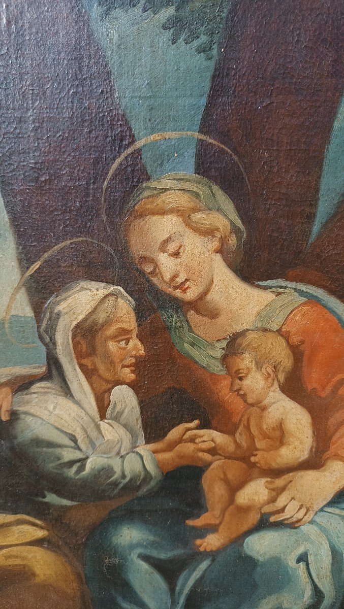 Peinture Ancienne à l'Huile Sur Toile - Sainte Famille - Ecole Italienne 18ème Siècle-photo-3