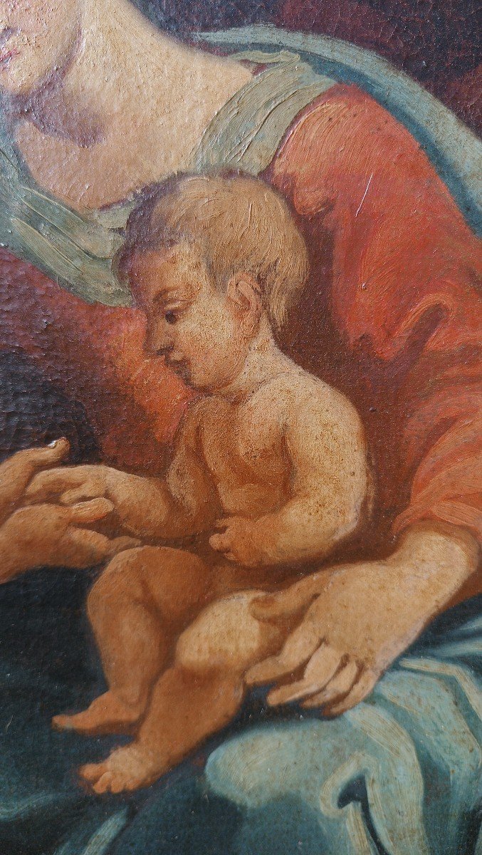 Peinture Ancienne à l'Huile Sur Toile - Sainte Famille - Ecole Italienne 18ème Siècle-photo-6