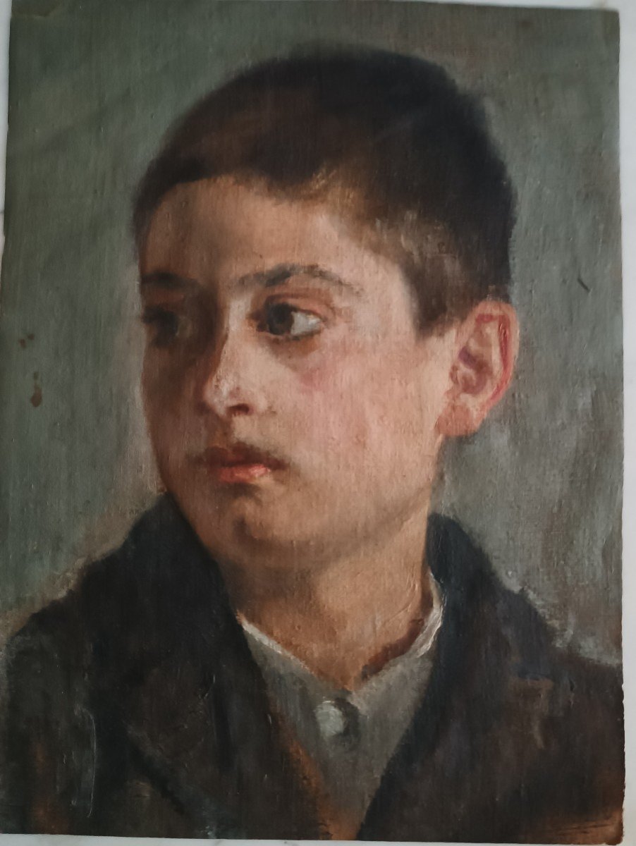 Peinture à l'Huile Sur Toile Portrait - Ecole Italienne Du 19ème Siècle-photo-2