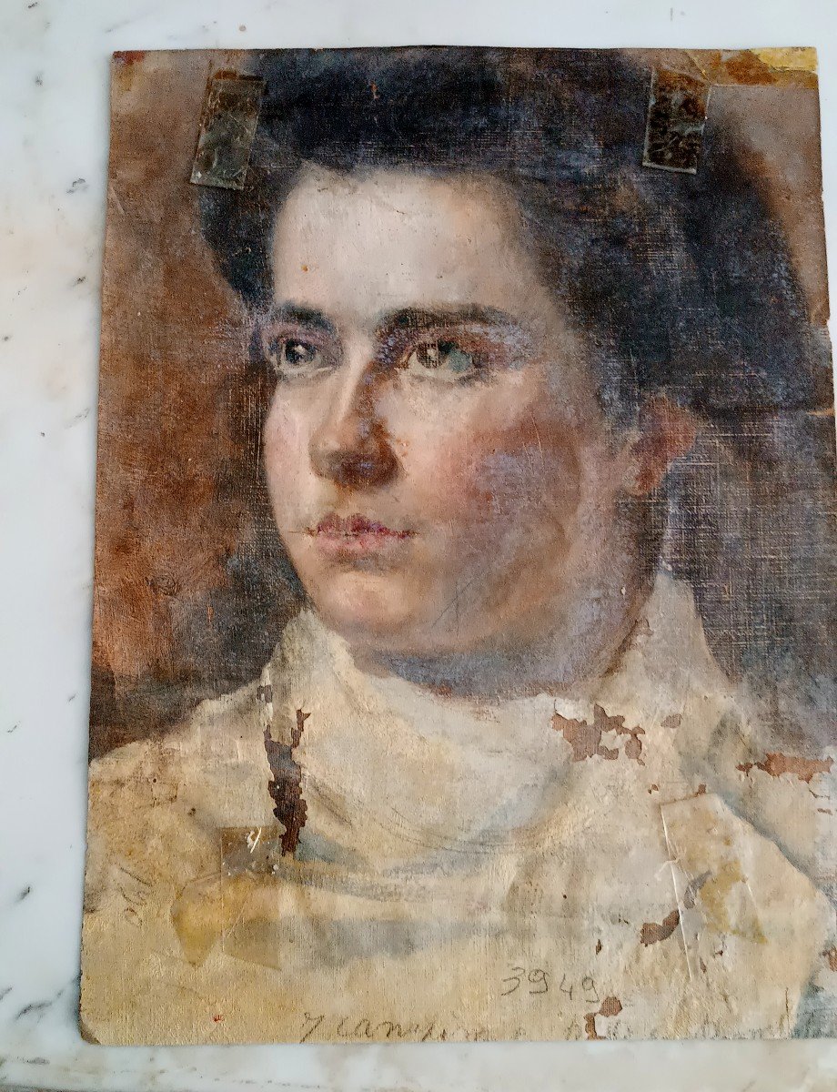 Peinture à l'Huile Sur Toile Portrait - Ecole Italienne Du 19ème Siècle-photo-3