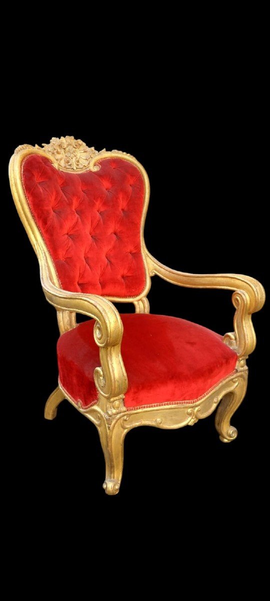 Majestueux Fauteuil Roulant En Bois Sculpté Doré Charles X-photo-2