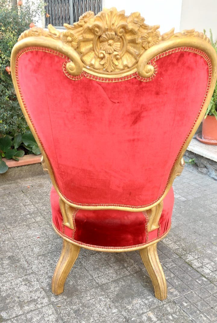 Majestueux Fauteuil Roulant En Bois Sculpté Doré Charles X-photo-2