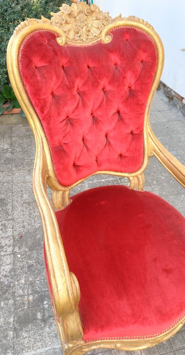 Majestueux Fauteuil Roulant En Bois Sculpté Doré Charles X-photo-7