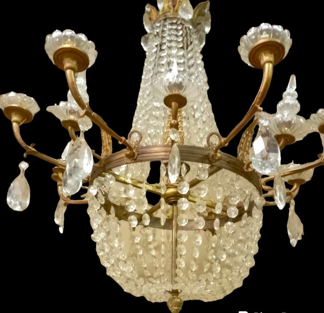 Grand Courbeille lampadaire De Lustre En Bronze Et Cristal XIX Siecle-photo-3