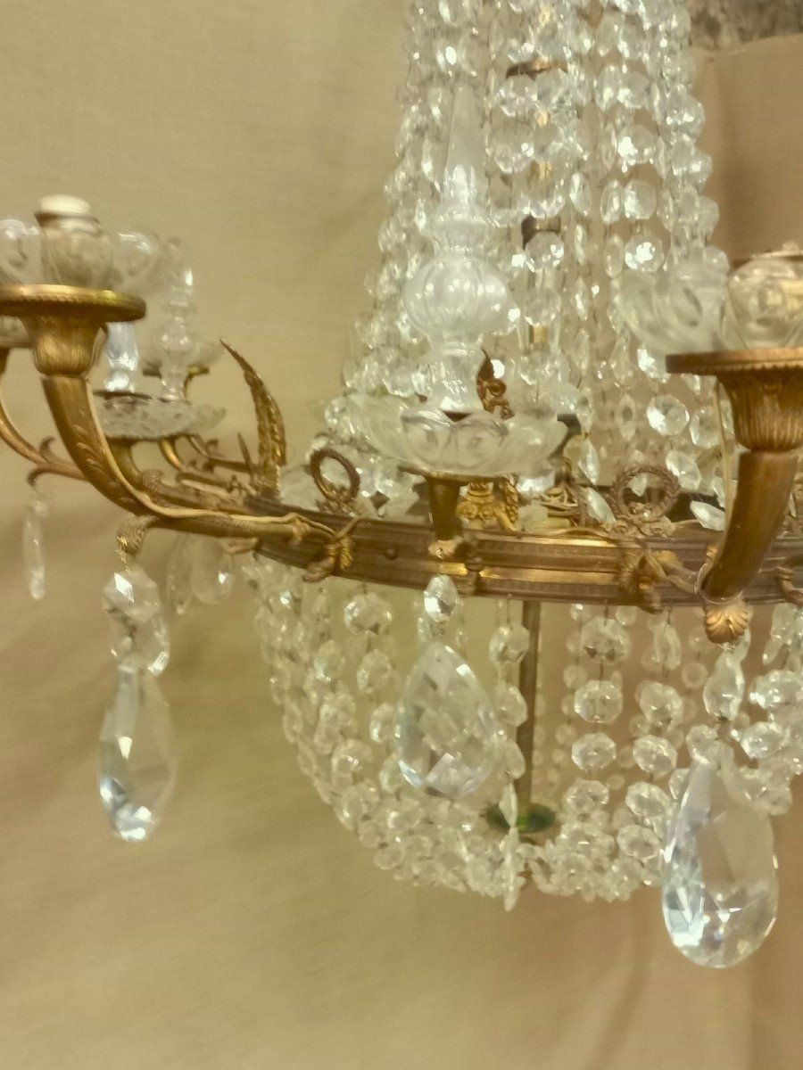 Grand Courbeille lampadaire De Lustre En Bronze Et Cristal XIX Siecle-photo-1