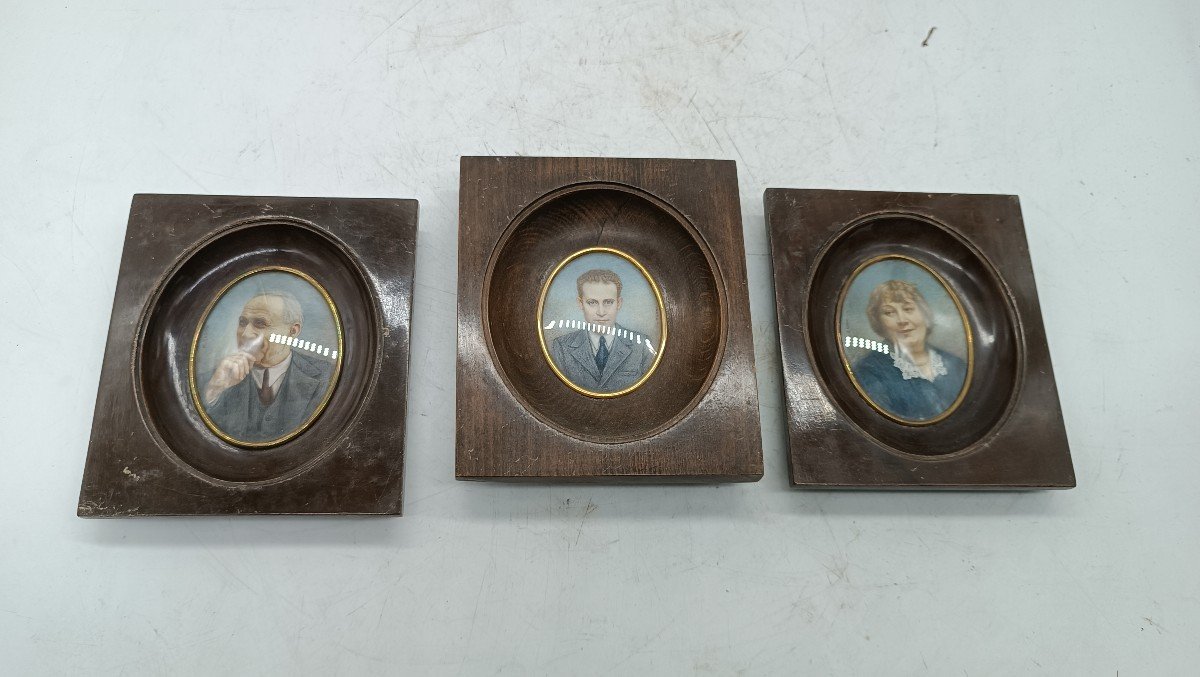 3 Portraits Miniatures Peints De l'école Italienne-photo-2