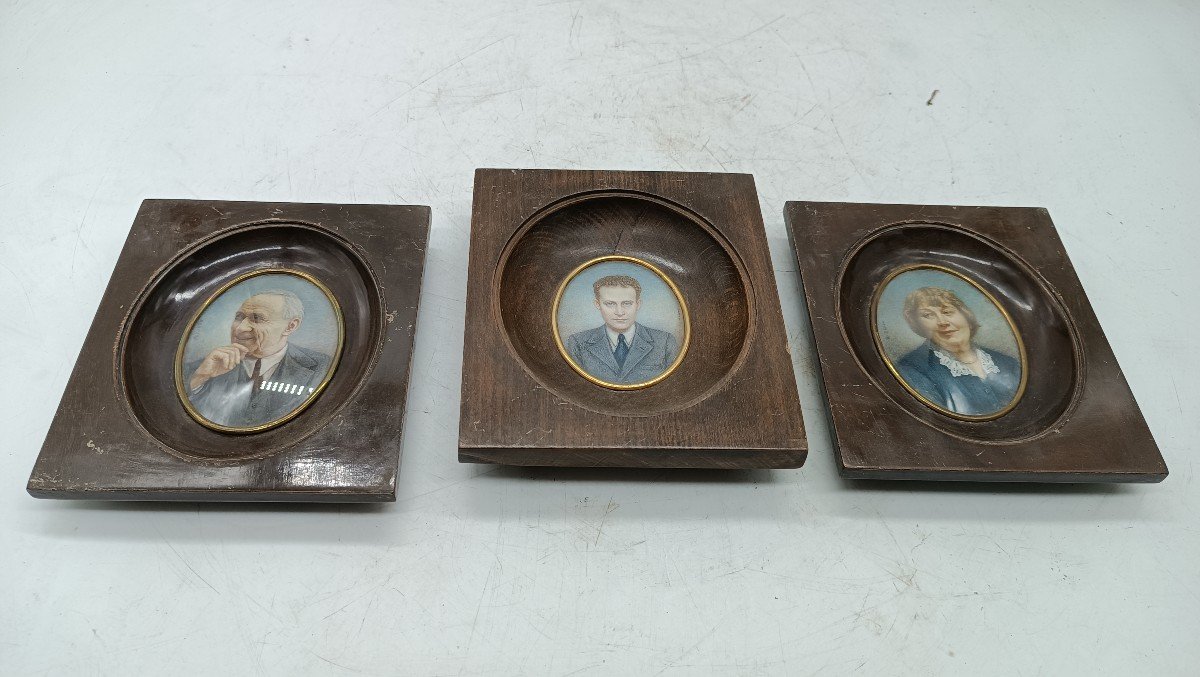 3 Portraits Miniatures Peints De l'école Italienne