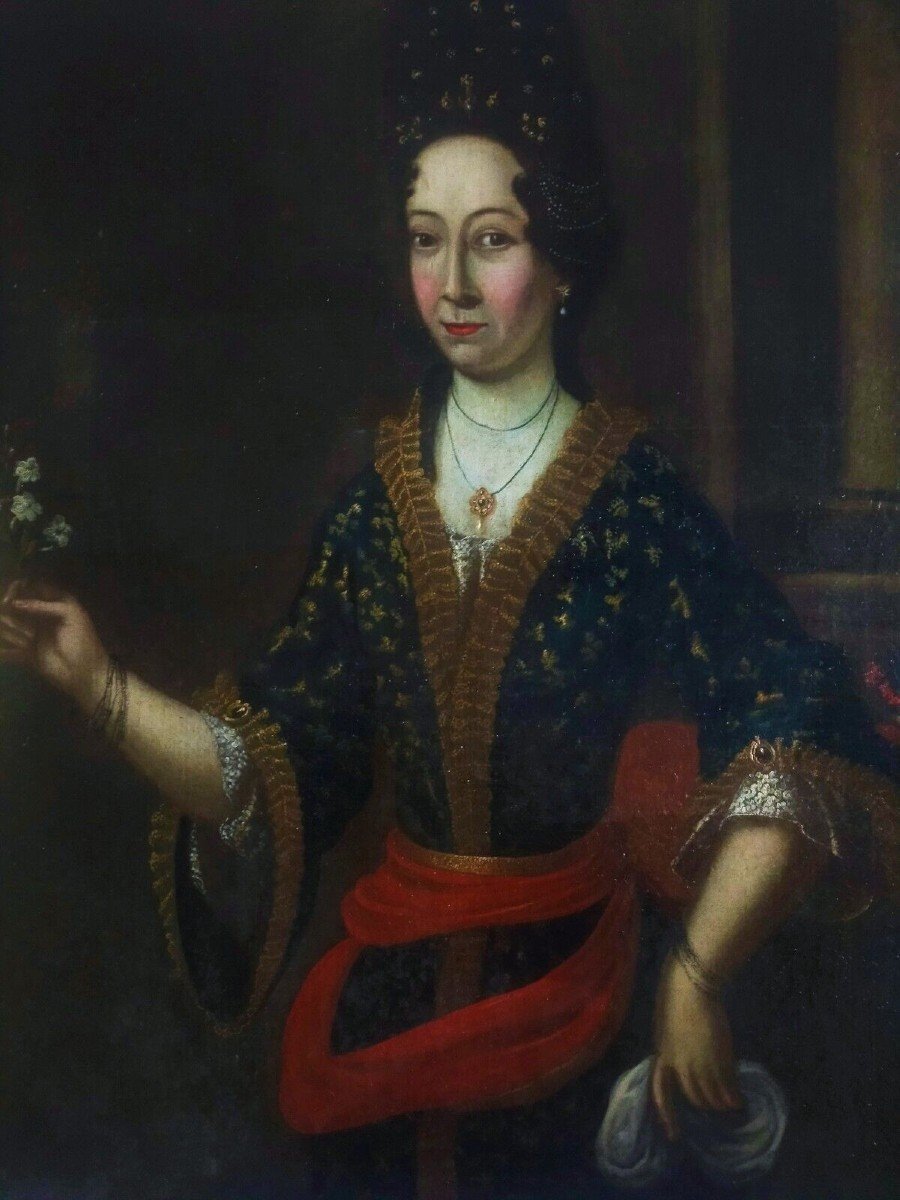 Ancient Portrait Painting Of A Noblewoman From The European School-photo-2