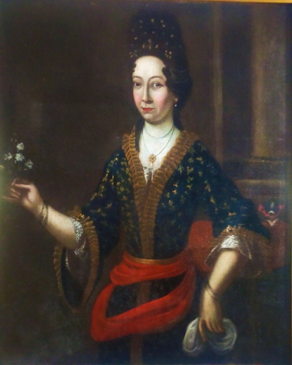 Ancient Portrait Painting Of A Noblewoman From The European School-photo-3