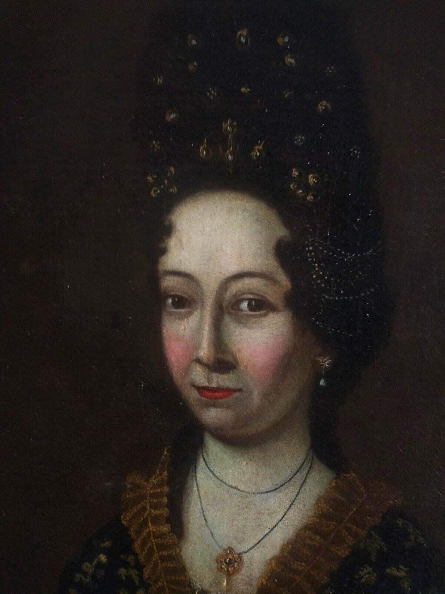 Ancient Portrait Painting Of A Noblewoman From The European School-photo-4