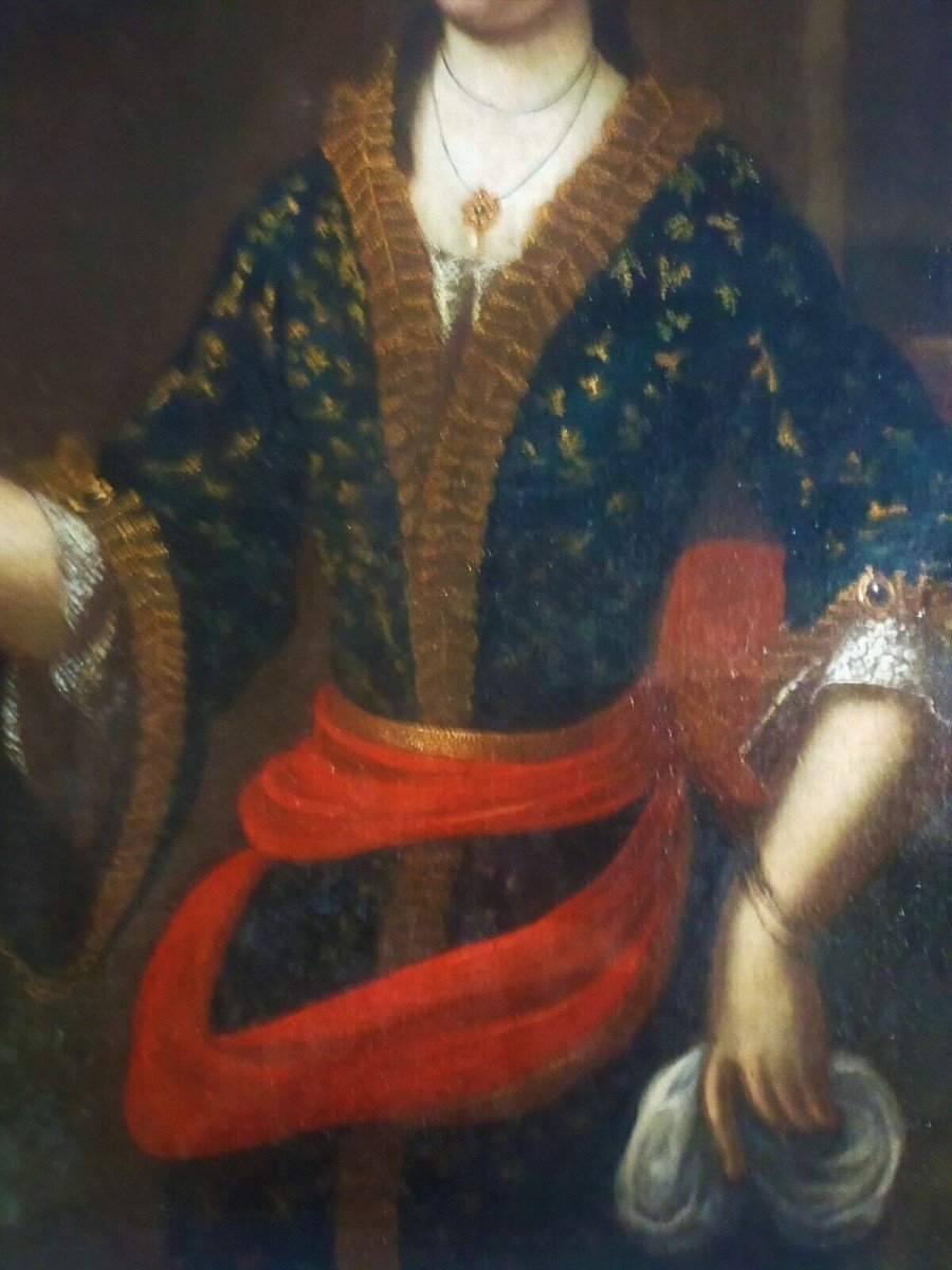 Ancient Portrait Painting Of A Noblewoman From The European School-photo-3