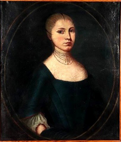 Tableau Ancien Du XVIIIe Siècle ""portrait d'Une Noble Au Collier De Perles",