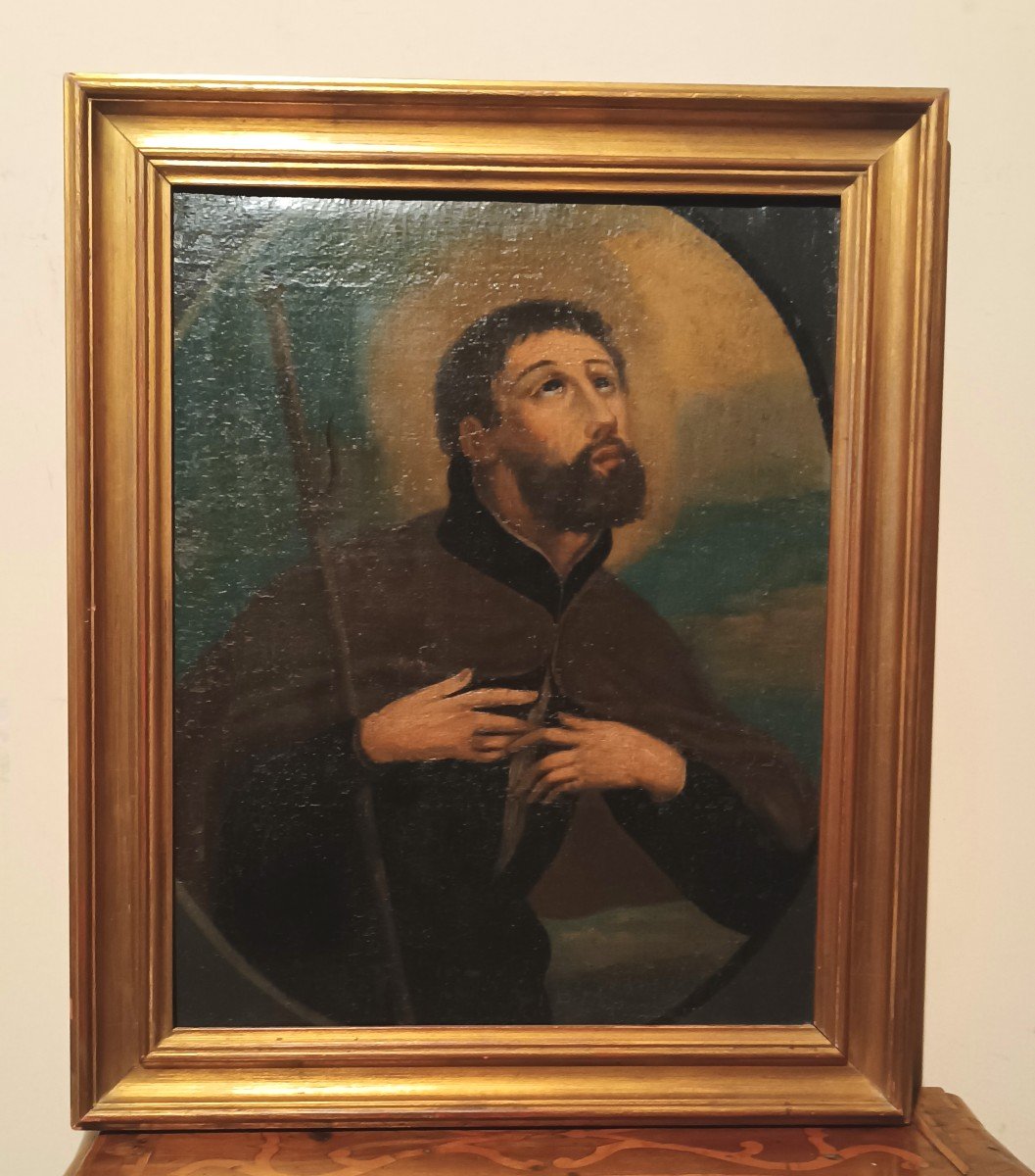 Antique Oil Painting On Canvas 18th Century Saint Francis Xaver