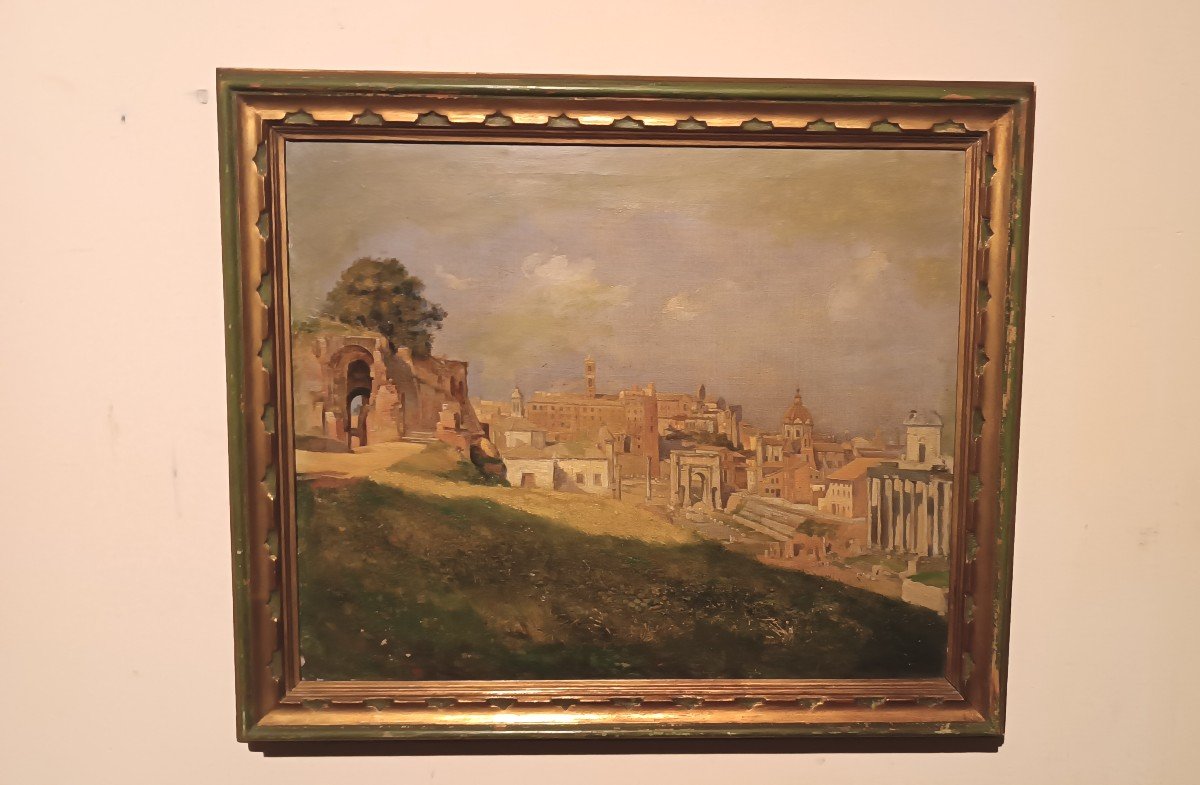 Ancient Painting Depicting A Glimpse Of A View Of Rome, End Of The 19th Century, Signed-photo-2