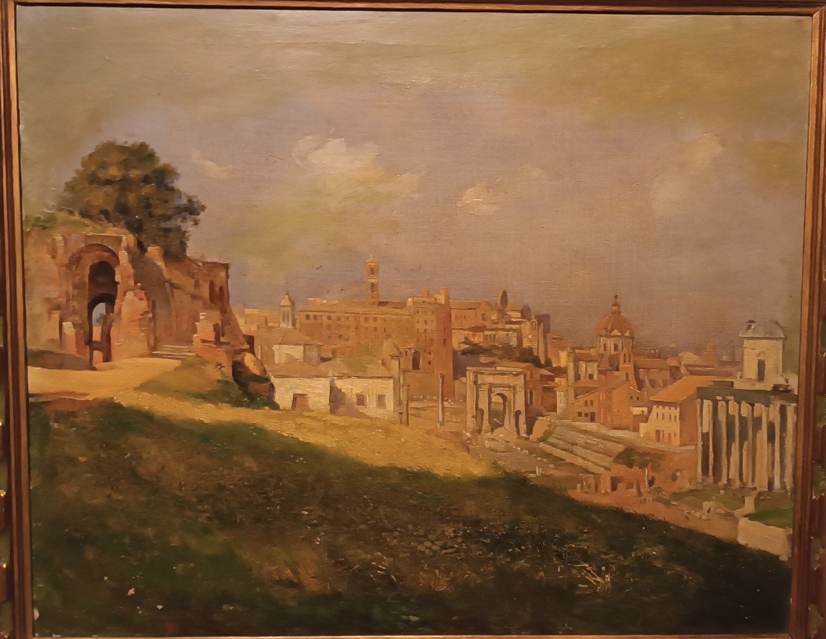 Ancient Painting Depicting A Glimpse Of A View Of Rome, End Of The 19th Century, Signed-photo-3