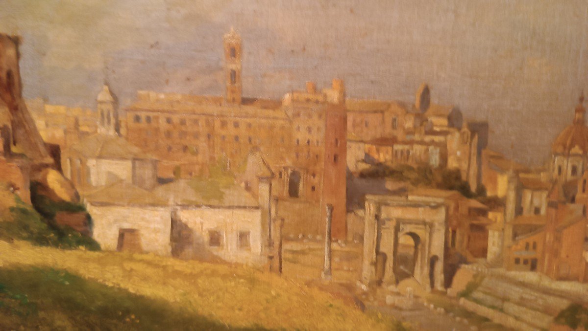 Ancient Painting Depicting A Glimpse Of A View Of Rome, End Of The 19th Century, Signed-photo-4