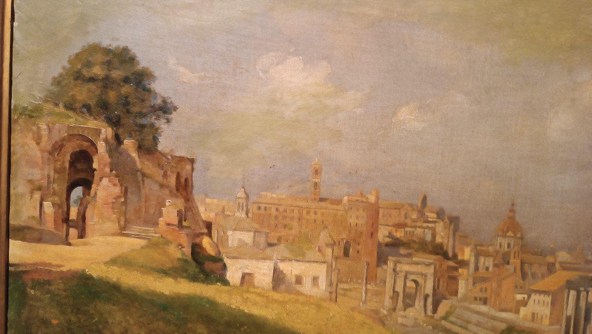 Ancient Painting Depicting A Glimpse Of A View Of Rome, End Of The 19th Century, Signed-photo-1