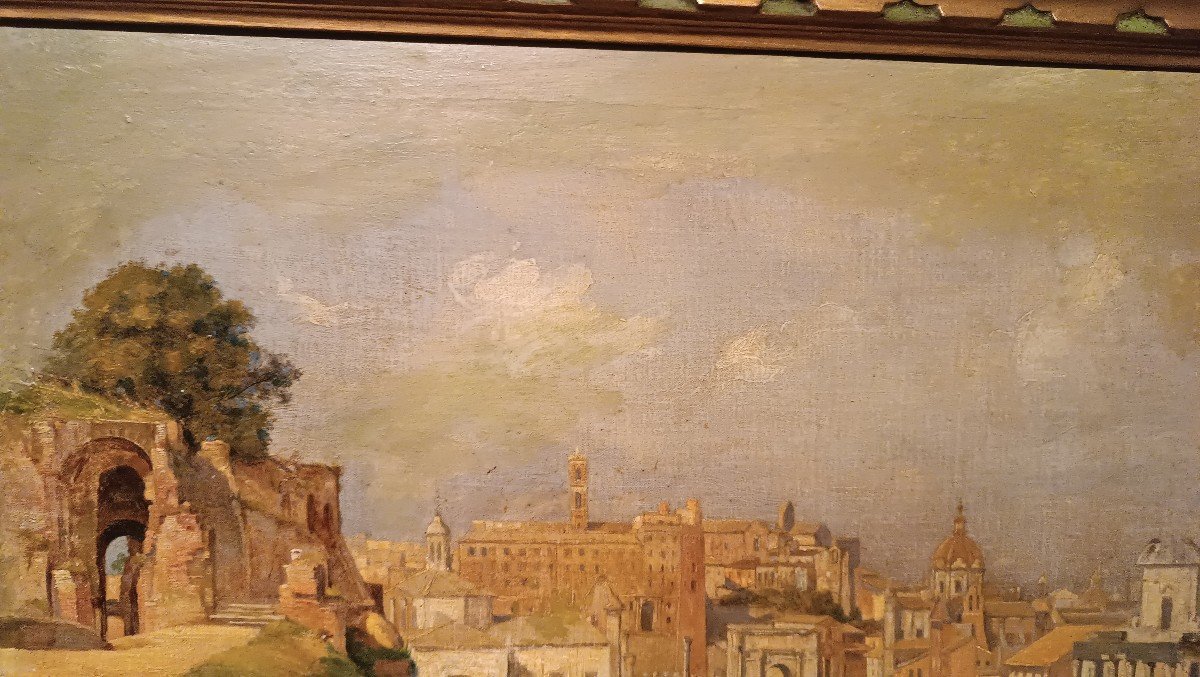 Ancient Painting Depicting A Glimpse Of A View Of Rome, End Of The 19th Century, Signed-photo-2