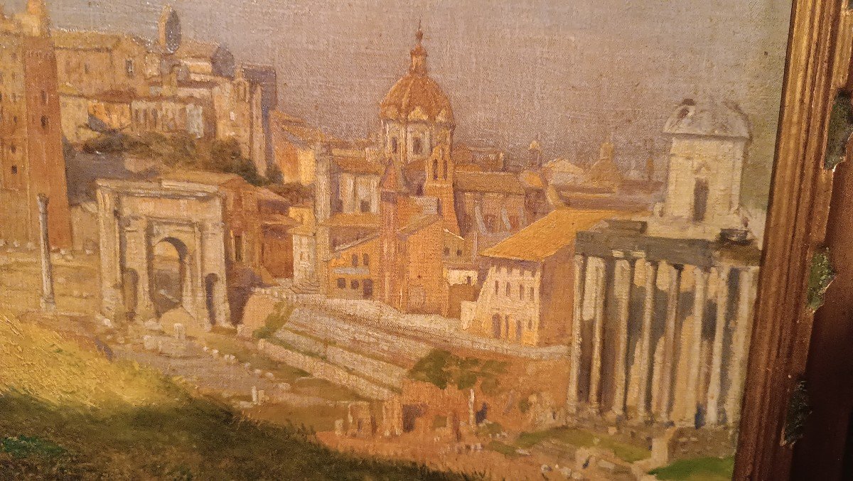 Ancient Painting Depicting A Glimpse Of A View Of Rome, End Of The 19th Century, Signed-photo-3